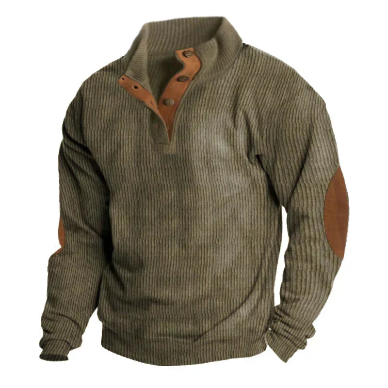 Aldrin Sweater | Rib tie Henley Sweater til Mænd med Albuelapper