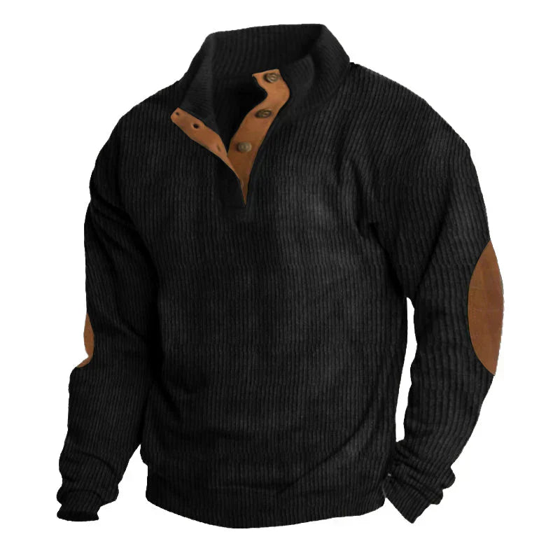 Aldrin Sweater | Rib tie Henley Sweater til Mænd med Albuelapper