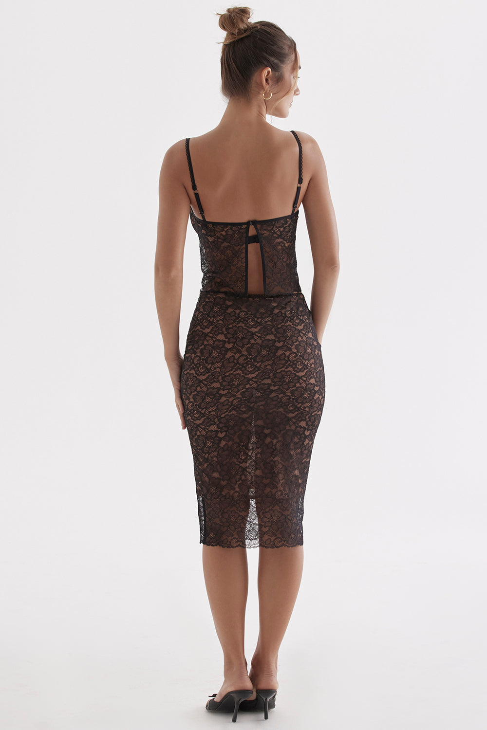 Celinda Set | Black Lace Cami Top with Midi Skirt