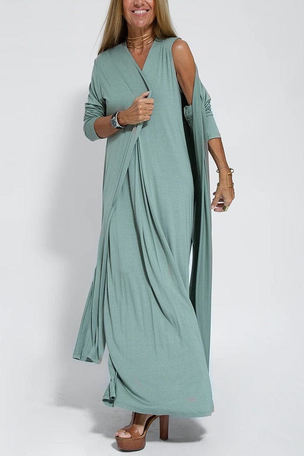 Anala Dress | Elegant Long Dress with Matching Cardigan 