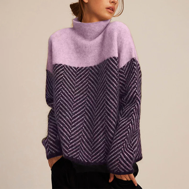 Alyssa Sweater | Hyggelig Uldblandet Striktrøje med Chevron Mønster