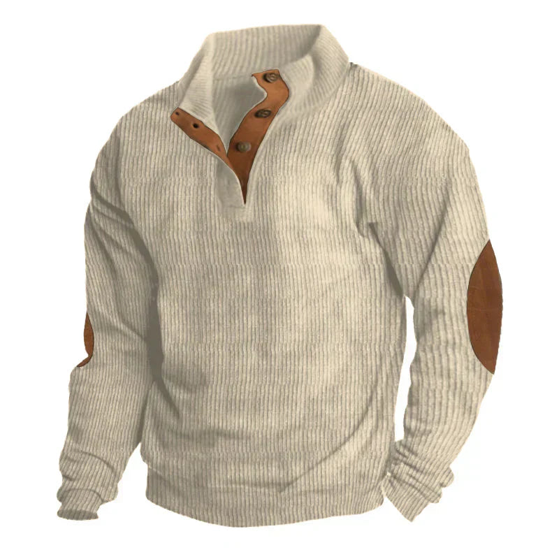 Aldrin Sweater | Rib tie Henley Sweater til Mænd med Albuelapper